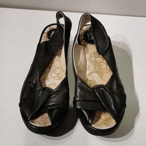 Fly London Yakin black leather wedge sandals